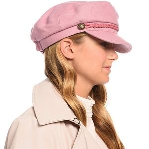 Wool & Faux Leather Greek Fisherman's Cap Hat Pink